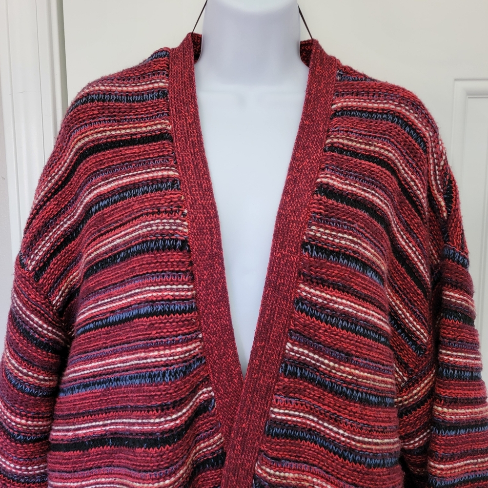 Long Tall Sally Sahara Kimono Open Cardigan Red Striped Knit Boho Size L - Picture 4 of 11